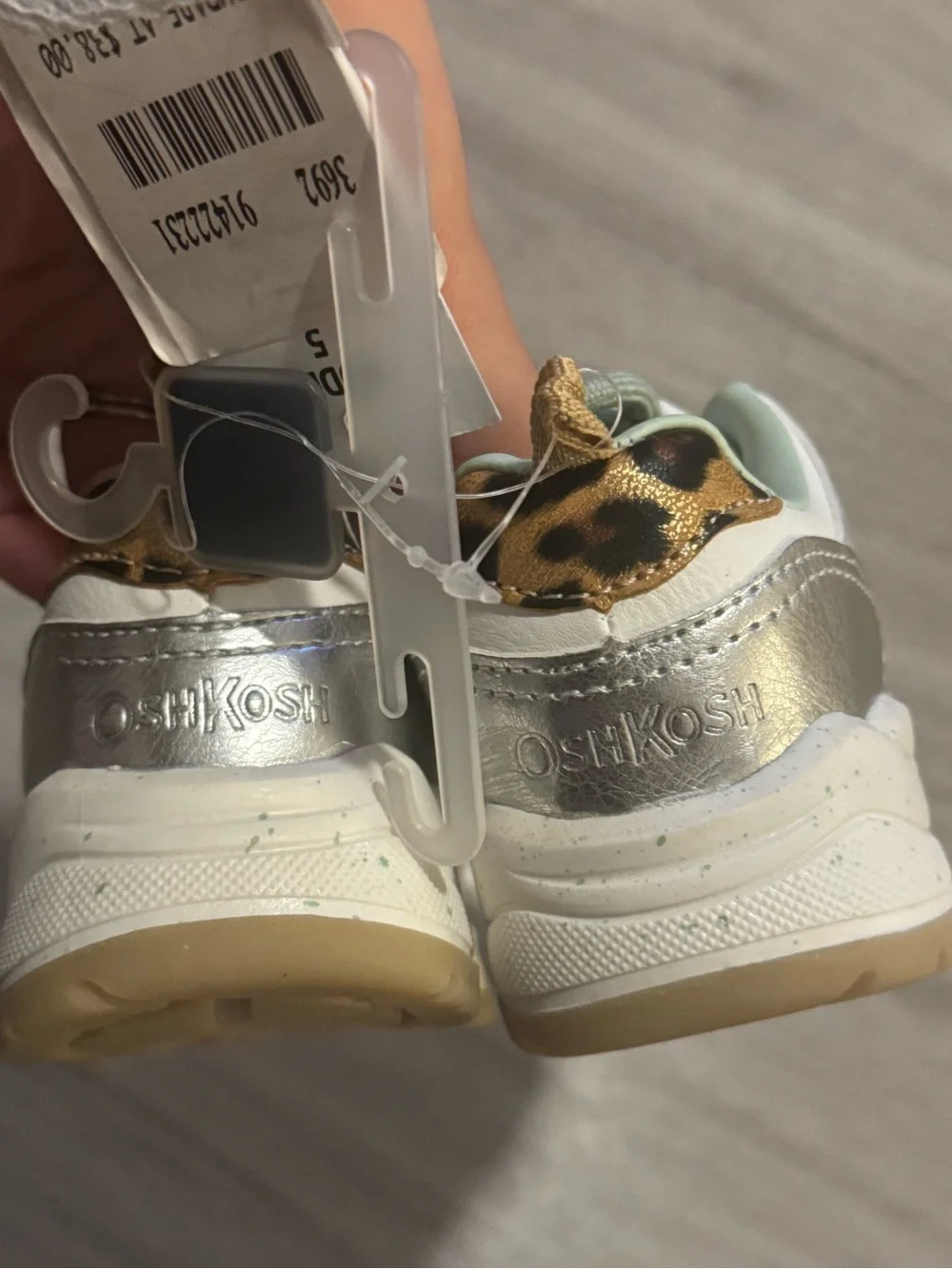 OshKosh B'gosh Mint Green & White and cheetah print Kids Pull-On Sneakers